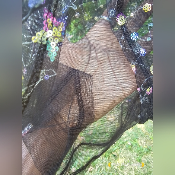 SHEIN Plus Size 0XL -12, Tie Neck Sequin Galaxy Sheer Mesh Top - Picture 8 of 9